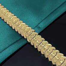 925 Sterling Silver, Gold-Plated Wide Wristband, Ideal Valentine's Day Gift, Italian Craftsmanship, Suitable For Daily Wear, Hip-Hop Style Fashionable And Simple, Exquisite Gift Box - 20cm/8in - 查看 5