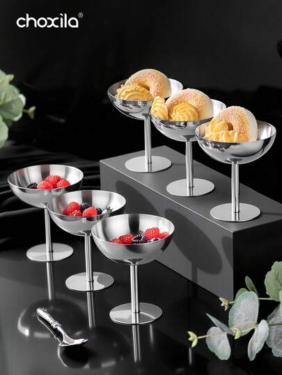 choxila 1/2/4/6 كوب من الفولاذ المقاوم للصدأ لتقديم الآيس كريم، أطباق الحلويات والمحلات، صينية مرتفعة مستديرة لتقديم البودنج والسلطة والفاكهة واللبن والحلوى لحفلات الأعراس والمناسبات والعيد والأضحى
