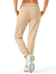 2 Piece Set Women's Joggers Pants Athletic Drawstring Jogging Running Track High Waisted Workout Sweatpants With Zipper Pockets - 黑色-卡其色 - 查看 2