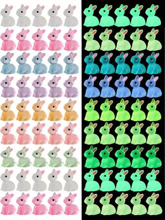 40 piezas Mini figuras de conejitos de resina luminosos que brillan en la oscuridad para decorar jardín de hadas, ornamentos navideños, accesorios de fiesta, centros de mesa y decoración de Pascua