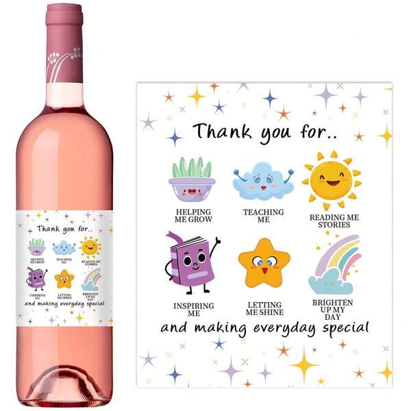 4pcs Teacher Thank You Wine Bottle Stickers, Teacher Appreciation Wine Bottle Labels, Thank You Gift For Mentors, Teacher, Perfect For Birthday & Teacher's Day Celebrations, School Supplies,Back To School