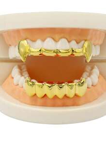 Gold Silver HIP HOP Teeth Grillz Top & Bottom Grills Set With Silicone Real Shiny Vampire Tooth Sets