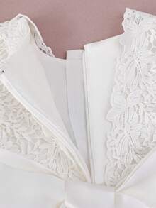 Baby Girl Lace Panel White Christening Dress, Birthday Wedding Flower Girl Tulle Gown With Headband - 白色 - 查看 5