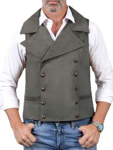 Men's Suede Vests Double Breasted Cowboy Suit Western Vest Classic Groomsmen Wedding Waistcoat For Work And Casual - 灰色 - 查看 2