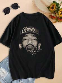 Lovers T-Shirts  Hip Hop Vintage Rap Music T-Shirt For WomenRap Rock Signature Print T-Shirt Cotton Short-Sleeves - Black - View 1