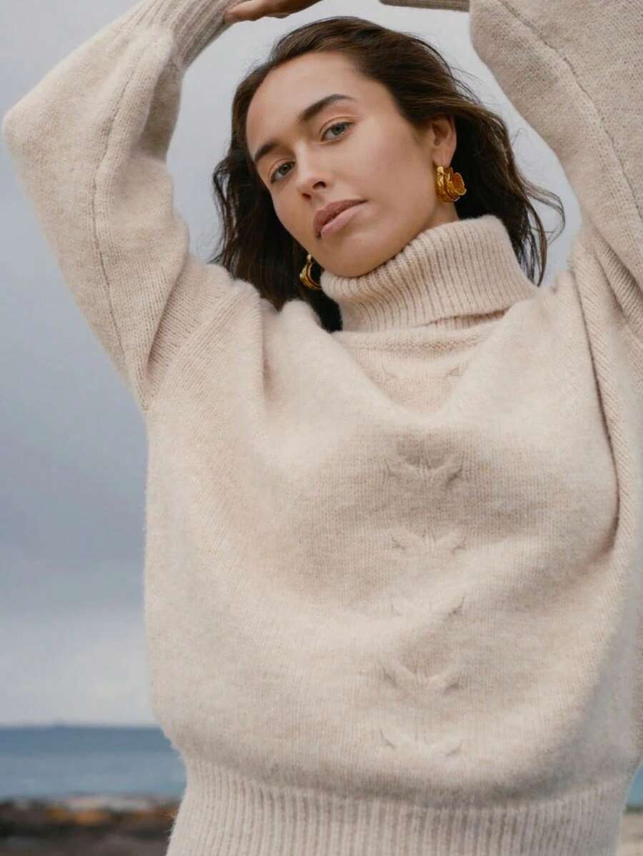 Plain Color Casual Loose Turtleneck Sweater, Autumn/Winter