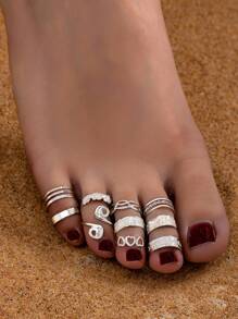 10 pièces Ensemble de bagues de pied vintage en alliage réglables, bijoux polyvalents de style plage à la mode pour femmes, à porter en été