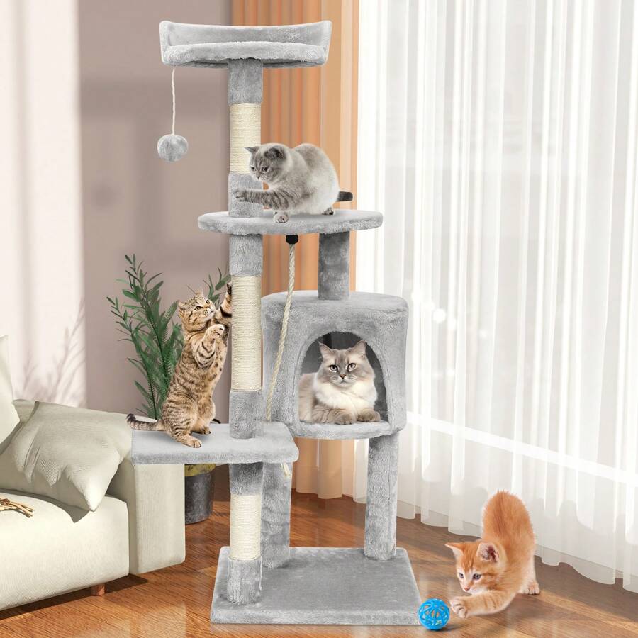 SEBRUANC Tiragraffi per gatti da 112 cm, multistrato, struttura stabile e comodo trespolo con giocattoli per gatti, cuccia per gatti da interno, per la cura degli artigli, tempo libero e intrattenimento