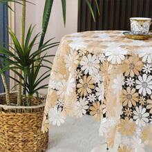 1 pièce Nappe rectangulaire en polyester blanc beige vintage bohème avec motif tournesol marguerite ajouré, décoration de la maison, cuisine, café, utilisation extérieure