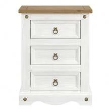 Corona Distrsed Waxed Pine 3 Drawer Bedside Nightstand, White - Bildfarbe - View 3