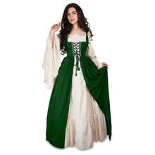 "Renaissance Style Elegant Lace-Up Corset Maxi Dress For Women - Vintage Medieval Gothic Ball Gown With Bell Sleeves For Theater, Cosplay And Formal Events" - Xanh đậm - Xem 2