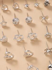 Set de 30 pares de aretes con perlas falsas de metal, estilos surtidos que incluyen corazón, estrella, rhinestone, lazo, flor, adecuados para días festivos, regalos, uso diario
