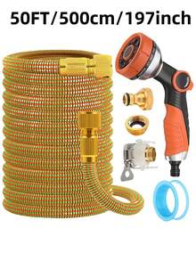 1 Stück Gartenschlauch Set mit Hochdruckbrause, Gartenschlauch Set, strapazierfähiger Gummi, universelle Anschlüsse, geeignet für Reinigung von Haus und Auto, Auto-Wasch-Zubehör, multifunktionales Garten Set, ausziehbares Schlauchdesign, Gartenschlauch