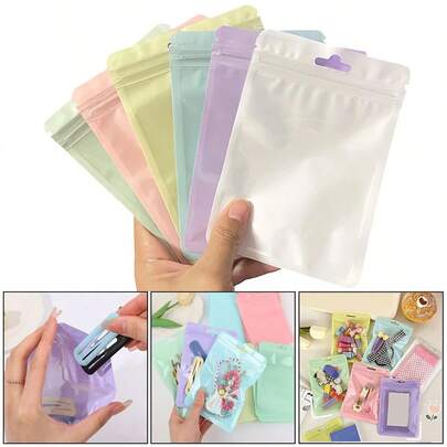 50个彩色马卡龙风格自封塑料袋，可用作礼品袋、珠宝袋、包装袋、信封、展示卡、可重复使用的储物袋、防尘密封袋学校用品、返校