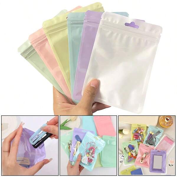 50pcs Colorful Macaron Style Self-Sealing Plastic Bags, Can Be Used As Gift Bags, Jewelry Bags, Packaging Bags, Envelopes, Display Cards, Reusable Storage Bags, Dust-Proof Sealing Bags School Supplies, Back To School
