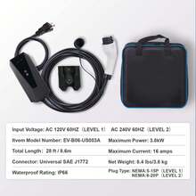 Level 1+2 Portable EV Charger, 16 Amp 120V Or 240V, Electric Vehicle Charger With 28-Foot Charging Cable NEMA 6-20P Plug NEMA 5-15 Adapter, Plug-In Home EV Charging Station For SAE J1772 EVs - US A Type Plug(110-127V) - View 7