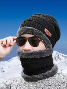 3 Pieces Set, Autumn, Winter, Women, Men. Black. Burgundy, Hat Set, Hat, Scarf, Gloves, 3 Pieces Set, Scarf With Fleece, Warm, Knitted Hat - Multicolor - View 6