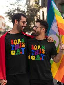 Playera Corte Recto PRIDE Temática mes del Orgullo LGBT - "BORN THIS GAY" 100% Algodón - Negro - Ver 4