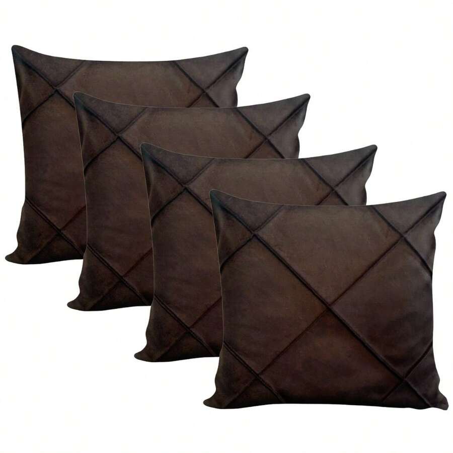 Kit Of 4 Draped Suede Cushion Covers 45x45 With Invisible Zipper - 4 Brown - View 1
