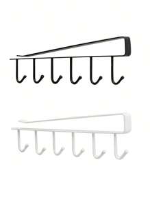 1pc Iron Seamless Nail-Free Hook Rack, Multi-Functional Storage Hanger Hook Strip With 6 Hooks For Cabinet Pantry Closet Organization