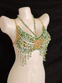 中性性感亚克力亮片镂空吊坠身体链项链，胸带比基尼饰品，适合女性、男性、LGBT，适合夜总会、派对、酒店、狂欢节、情侣 - 星星 - 查看 3