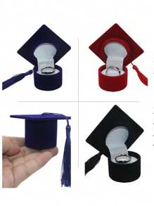 1 Pc Velvet Ring Box School Doctorate Bachelor's Hat Box For Fan Gift Boxes Storage Accessories Jewelry Jewelry Boxes, College Graduation Gifts Wedding, Proposal Necklace Graduation Gift Box Back To School