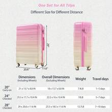 MERAX Luggage Sets New Model ABS Hardshell 3pcs Clearan Ce Luggage Hardside Lightweight Durable Suitcase Sets Spinner Wheels Suitcase With TSA Lock 20''24''28''( Pink) - Hồng-mới - Xem 7
