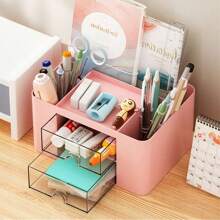 1 Stück Schreibtisch- & Schubladenorganizer mit Stifthalter + 2 Schubladen - multifunktionale Desktop-Stationenaufbewahrung, süße Büro-Schulmaterial-Aufbewahrung für Zuhause, Schulanfang- und Home-Office-Grundbedarf