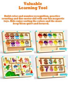 儿童木制磁性颜色数字迷宫，木制颜色分类迷宫，木制颜色匹配学习计数拼图板，蒙特梭利计数配对游戏颜色分类板，蒙特梭利精细动作技能玩具，磁性玩具，磁性游戏。适合3岁以上儿童 - 彩色 - 查看 3