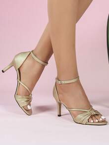 Spring/Summer Women's Fashion New Comfortable Cocktail Party Vacation Bare Strappy Bow High Heel Roman Kitten Heel Sandals - Gold - View 5