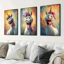 3PCS Fun Unicorn Face Wall Arts Decoration Posters, Suitable For Living Room, Bedroom Home Decoration Modern Painting Optional Frame