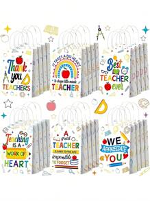 12 Stücke/6 Stücke Lehrertag Geschenktüten aus Kraftpapier, Dankbarkeitstüten für Lehrer - bunte Dankbarkeitstüten mit Griffen, Dankbarkeitsmotiv Lehrer Tag Tragetaschen, Lehrer Tag Motiv Buchstaben Bedruckte Tragetaschen für Partytüten und Geschenke, Beste Geschenke für Lehrerwertschätzung, geeignet für Lehrertag, Homecoming Day, Klassenpartys, Lehrerwertschätzungsgeschenke, Outdoor-Partys, Geschenktüten