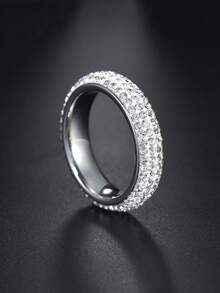 1pc Stainless Steel Crystal Rhinestone Couple Ring, Fashion European Style Jewelry