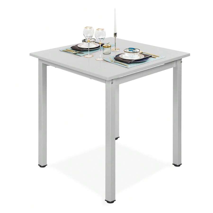 Jooli H 75x75cm Dining Table, Grey Kitchen Table With Wood Top And Metal Frame For Dining Room, Kitchen, Home Office