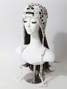 1 件女式波西米亚花卉流苏水晶珠手工针织帽、头巾头带、复古镂空无檐帽、百搭时尚 - 針織帽 - 查看 3