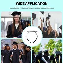 DWTABF Graduation Cap Headbands And 8 Tassel Clips, Graduation Hat Holder Accessories, Secure Cap Stay At Place For Grad Day For Graduates Students Girls And Boys (Black, 1Pack)(No Hat) - 黑色1包 - 查看 6
