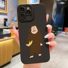 Funda para teléfono con un mono comiendo un plátano, diseñada con impresión y estética visual. Este teléfono mate ofrece modelos de 360 ​​grados 11, 12, 13, 14 Pro, 15, XR, XXS, 8 Plus, SE y. Es un cumpleaños para niños y niñas. - Negro - Ver 2