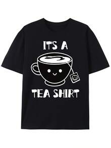 Men's-Shirt Short-Sleeved Teacup Print Pattern Summer Comfortable Cotton Material Sweat-Absorbent Breathable Men's Tops - Holiday Giftcotton Menkpop Labor Day Men Clothing Manfinity Romwe Shirts Men Shirts Graphic Tees Camisas Para Hombre Graphic Tees Graphic Te