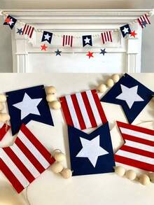 1 pezzo Decorazioni per il Memorial Day Ghirlanda patriottica, Decorazione appesa a fiocco a stelle rosse, bianche e blu per il 4 luglio, Stile rustico fattoria Decorazione per caminetto, parete, portico per il Giorno dell'Indipendenza - Multicolore - Visualizzare 2