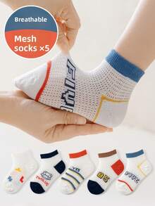 5 Pairs Kids' Mesh Cartoon Style Thin Mid-Calf Socks, Seamless, Non-Irritating, Fashion & Versatile For Spring/Summer - Multicolor - View 2