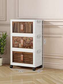 Armario de almacenamiento plegable de 1/2/3/4/5 niveles, caja de almacenamiento de plástico con ruedas y puertas, organizador doméstico apilable de gran capacidad para dormitorio, sala de estar, cocina, de fácil montaje y diseño ahorra espacio - Multicolor - Ver 16