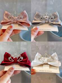 1 件女孩优雅公主风格纯色蝴蝶结和金色皇冠发夹 - 蝴蝶結髮夾 - 查看 1