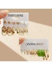 [Luxury Fashion Earrings] 11 Pairs Luxury Palace Style Fashion Earrings - Heart, Butterfly, Flower, Twisted, Geometric, Faux Pearl Earrings - Suitable For Women's Parties, Dates, Vacations, Minimalist Style Jewelry