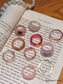 10pcs/Set Pink Flower With Rhinestone Wide Band Rings Stackable Adjustable Rings Jewelry Gifts Suitable For Women, Students, Girls, Best Friends, Daily, Party, Events, Travel - 10 Sets KRMS11-19 - View 3