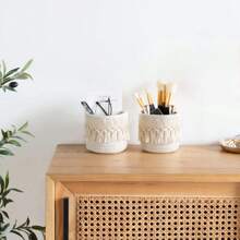 Makeup Brush Storage Box, Mini Storage Basket, Bohemian Style Decorative Basket For Pencil Case, Khaki And White