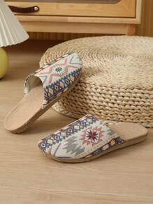 Fall/Winter New Linen Fabric Slippers, Absorbent Breathable Jacquard Home Indoor Slippers, Couple Style, Summer