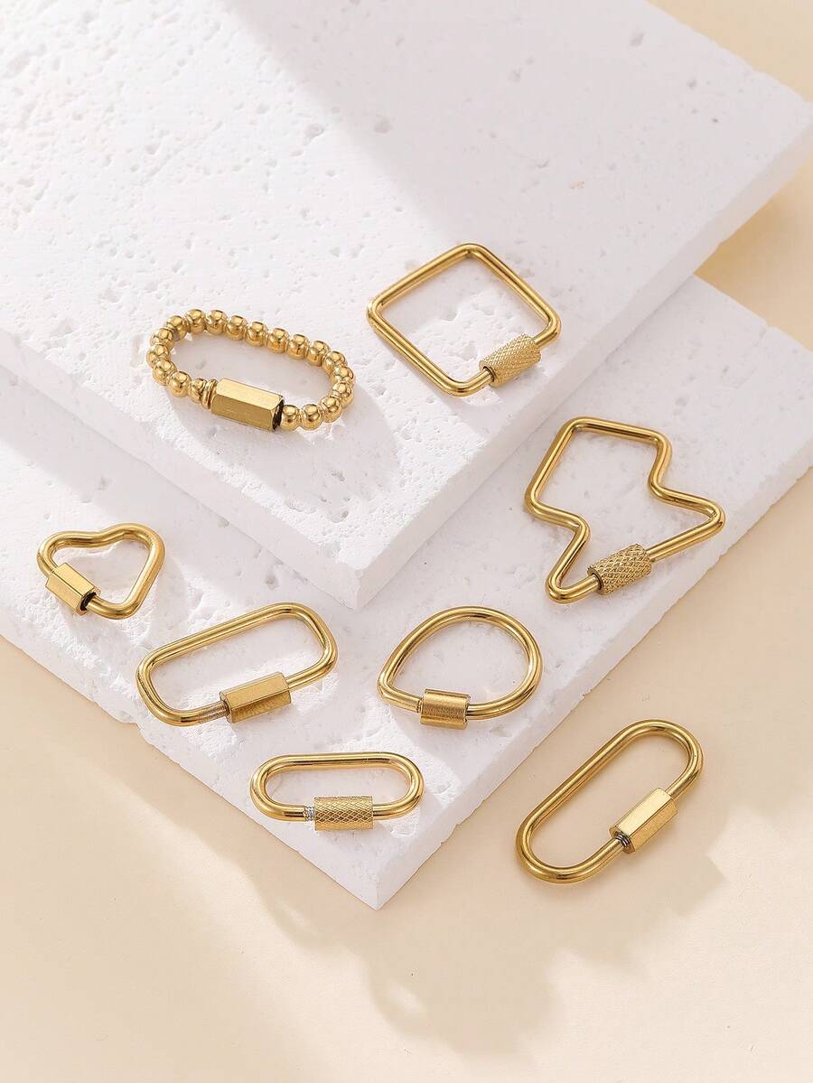 1件多功能不锈钢方形登山扣吊坠项链/手链配饰，可拆卸，个性化设计，镀金 - 金黃色 - 查看 1