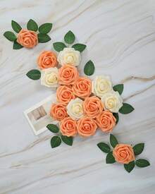 25Pcs Artificial Roses Flowers Fake Roses With Stems Real Touch Foam Flowers For DIY Wedding Bouquet Baby Shower Centerpiece Floral Arrangement Party Home Decor(Dark Red) - Bulu Persik - View 2