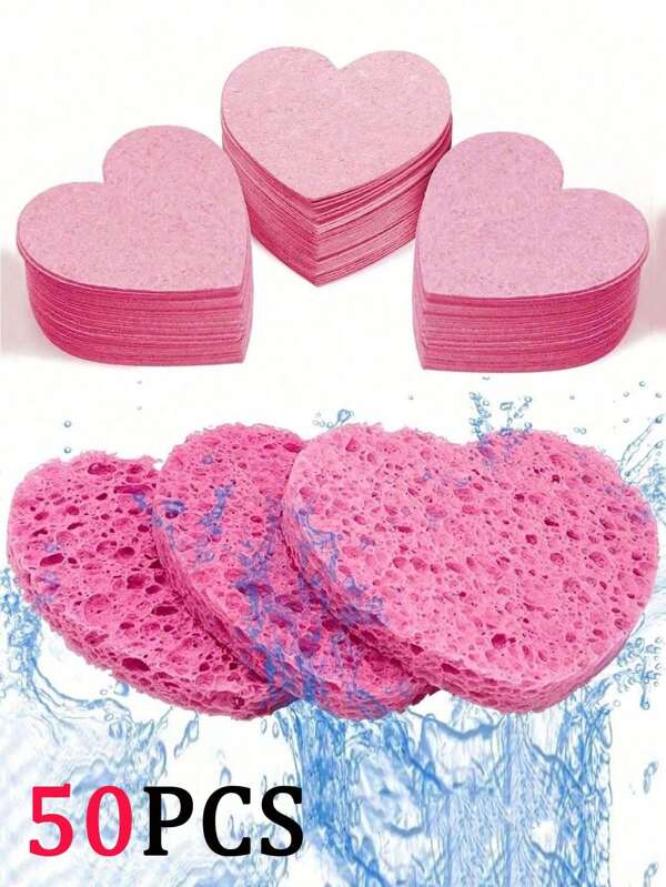 50/30/5 Stücke holzfaserhaltige herzförmige Reinigungsschwämme, Make-up Entferner & Gesichtswasch Schwamm Pads