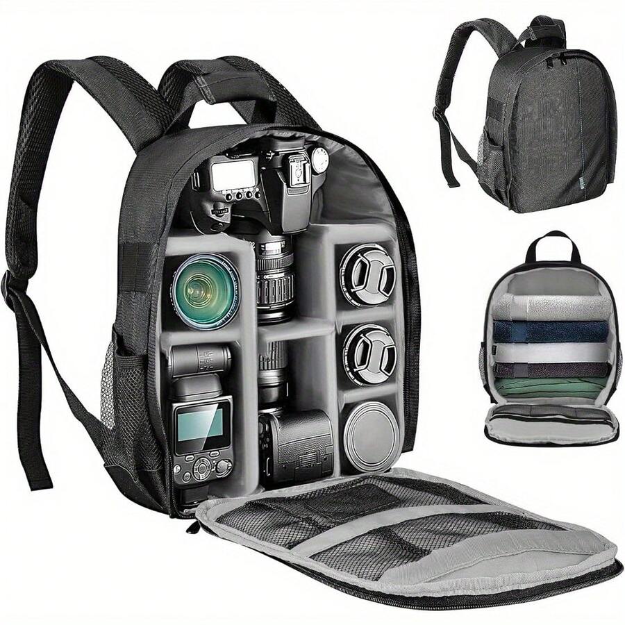Camera Backpack Bag For DSLR/SLR – Photography Travel Backpack With Laptop Compartment, Padded Divider Insert, Lens Storage & Accessory Organizer – Fits Up To 13-Inch Laptop, Ideal For Outdoor Shoots, Hiking, Work & Commute - Gray - View 1